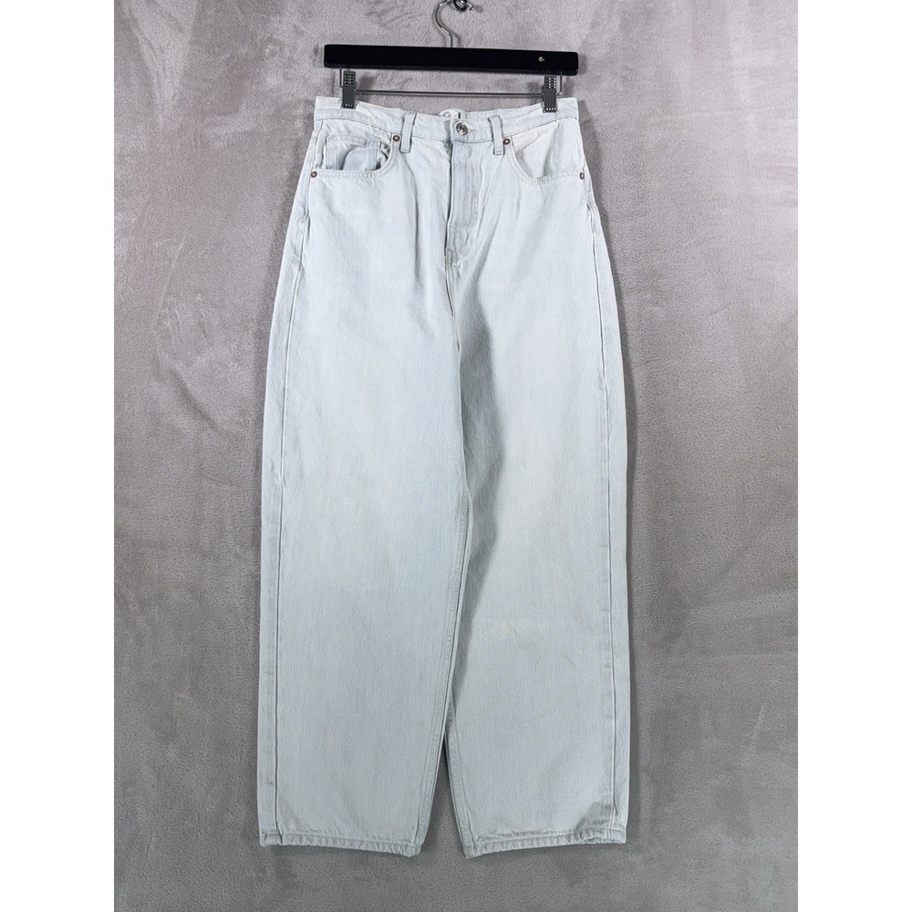 We The Free Barrel Leg Jeans Womens 28x26 Blue High Rise Relaxed Fit Lounge